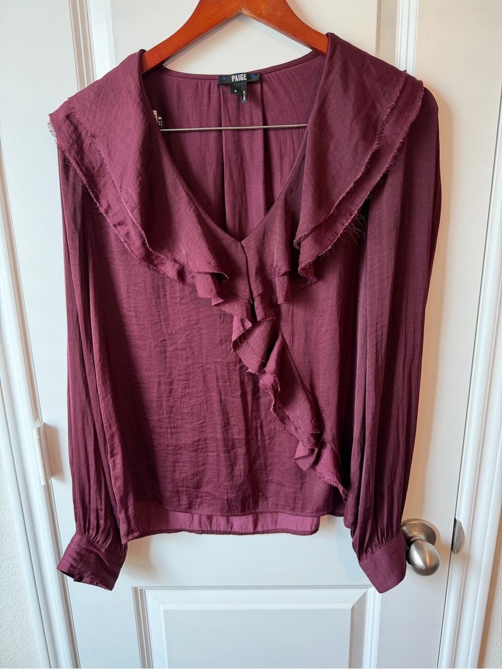 ⚡️PAIGE Ruffled V-Neck Blouse - Wine
